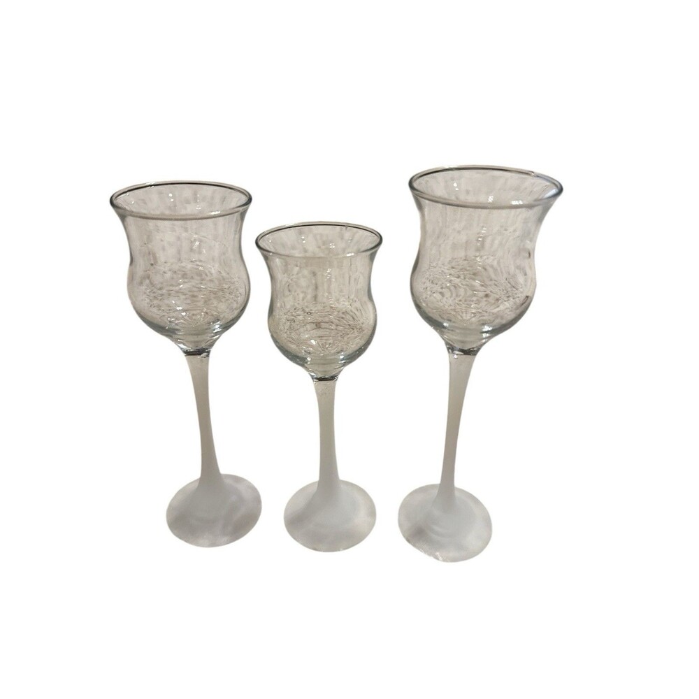 PartyLite - Iced Crystal Trio Set Frosted Stem Votive Tealight Holder P9248 -NIB